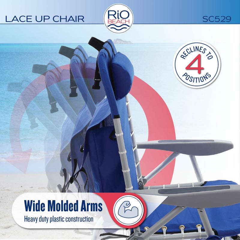 Rio Brands ASC529-46-1 4-Position Backpack Lace-Up Suspension Folding Beach Chair 44.7" x 25.5" x 26.5" Light Blue - Image 3
